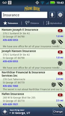 The Phone Book Yellow Pages android App screenshot 1